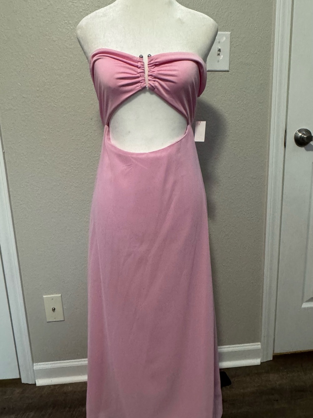Strapless Pink Cutout Maxi Dress with Ruched Bust